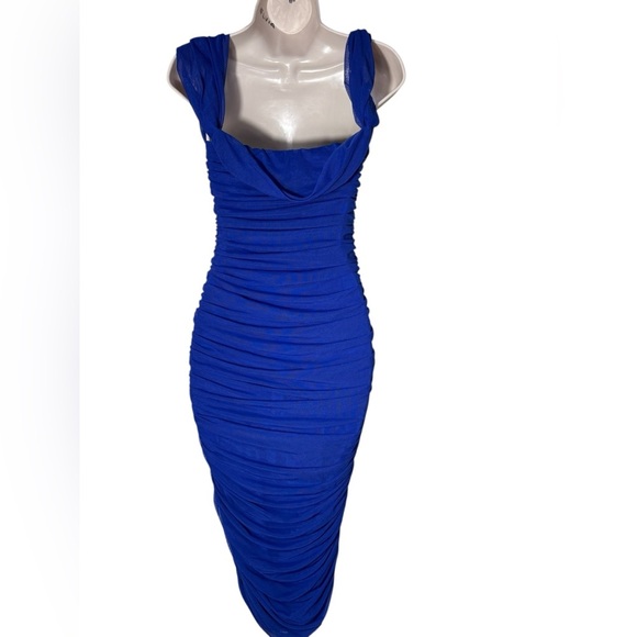 Emprada Kat Royal Blue Mesh Off Shoulder Dress size small - Picture 6 of 17
